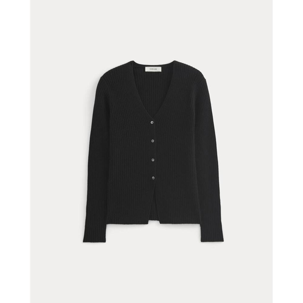 NWT Everlane Women's Cashmere Ribbed V-Neck Cardigan in Black, Size Large - Picture 2 of 2